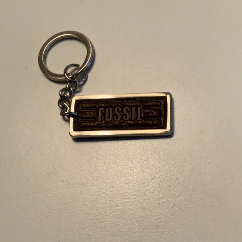 Fossil Keychain Silver and Brown Leather